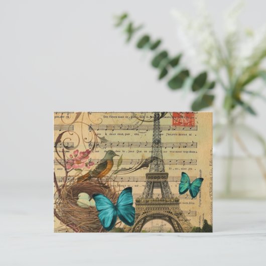 ブルーバタフライロビンバードネストパリエッフェルタワー ポストカード (スタンド正面)