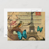 ブルーバタフライロビンバードネストパリエッフェルタワー ポストカード (正面/裏面)