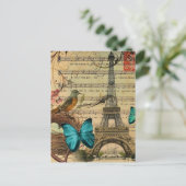 ブルーバタフライロビンバードネストパリエッフェルタワー ポストカード (スタンド正面)