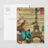 ブルーバタフライロビンバードネストパリエッフェルタワー ポストカード (正面/裏面)