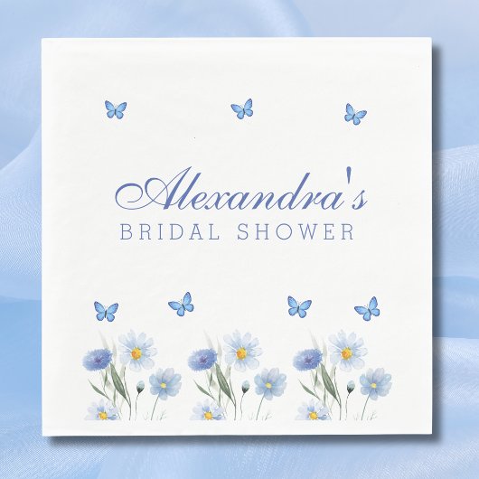 ブルーバタフライワイルドフラワーフローラブライダルシャワー スタンダードランチョンナプキン