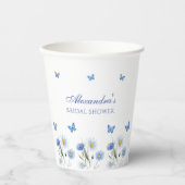 ブルーバタフライワイルドフラワーフローラブライダルシャワー 紙コップ (正面)