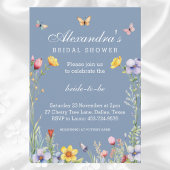 ブルーバタフライワイルドフラワー春ブライダルシャワー 招待状