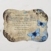 ブルーバタフライヴィンテージウェディング招待状 招待状 (正面/裏面)
