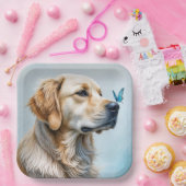 ブルーバタフライ付きゴールデンレトリバー ペーパープレート (パーティー)