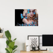 ブルーバタフライ付きミステリアス美しい ポスター (ホームオフィス)