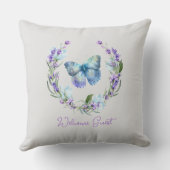 ブルーバタフライ及びラベンダーリース枕 クッション (裏面)