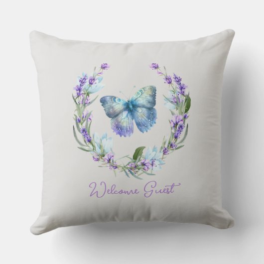 ブルーバタフライ及びラベンダーリース枕 クッション (裏面)