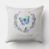 ブルーバタフライ及びラベンダーリース枕 クッション (正面)
