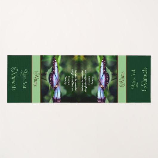 ブルーバタフライ感動的引用文パーソナライズされた ヨガマット (正面(横))