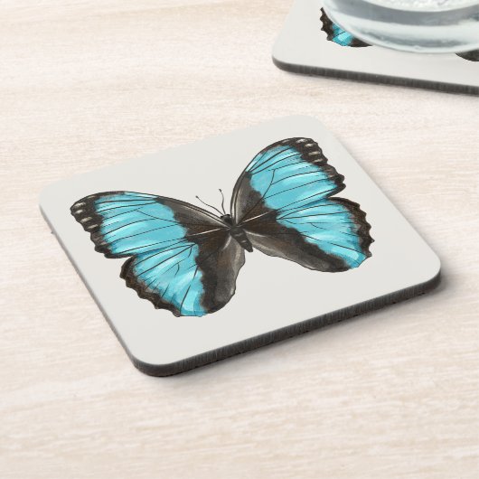 ブルーバタフライ昆虫アート自然恋人 コースター (左側)