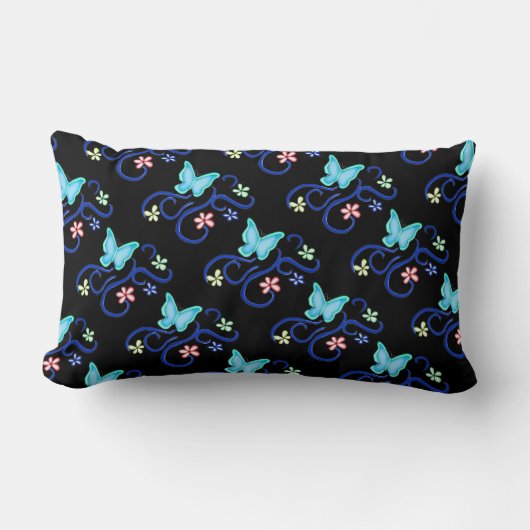 ブルーバタフライ春の花腰枕 ランバークッション (正面)