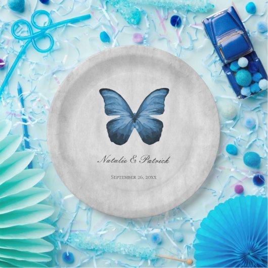 ブルーバタフライ結婚の紙プレート ペーパープレート (パーティー)