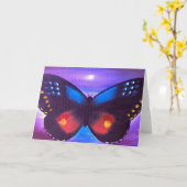 ブルーバタフライ絵を描サンセット数々の- カード (黄色い花)