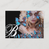 ブルーバタフライ美しいサロン、メイクアップアーティストモノグラム 名刺 (裏面)