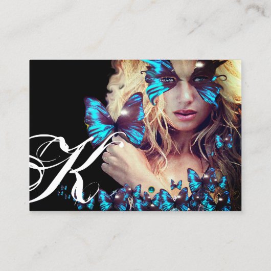 ブルーバタフライ美しいサロン、メイクアップアーティストモノグラム 名刺 (裏面)