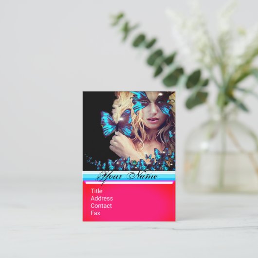 ブルーバタフライ美しいサロン、メイクアップアーティストモノグラム 名刺 (スタンド正面)