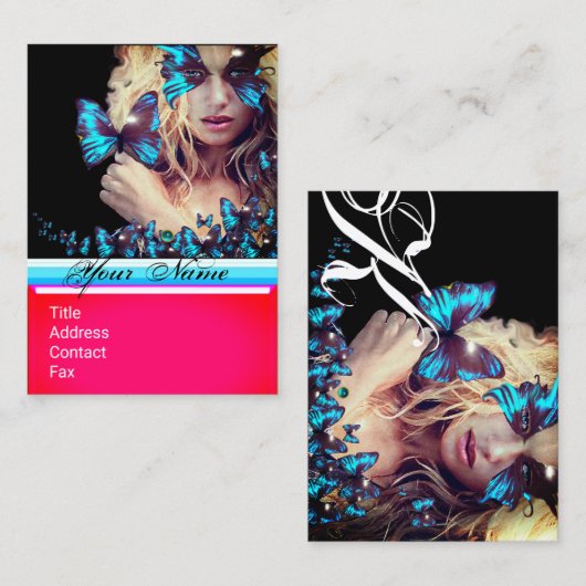 ブルーバタフライ美しいサロン、メイクアップアーティストモノグラム 名刺 (正面/裏面)