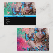 ブルーバタフライ美しいメイクアップアーティストピンクグリーン 名刺 (正面/裏面)