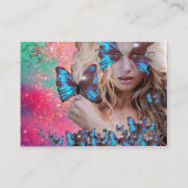 ブルーバタフライ美しいメイクアップアーティストピンクグリーン 名刺 (裏面)