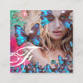 ブルーバタフライ美しいメイクアップアーティストホットピンクグリーン スクエア名刺 (裏面)