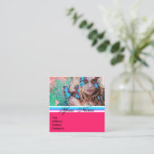 ブルーバタフライ美しいメイクアップアーティストホットピンクグリーン スクエア名刺 (スタンド正面)