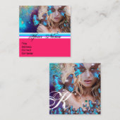 ブルーバタフライ美しいメイクアップアーティストホットピンク スクエア名刺 (正面/裏面)