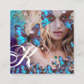 ブルーバタフライ美しいメイクアップアーティストホットピンク スクエア名刺 (裏面)