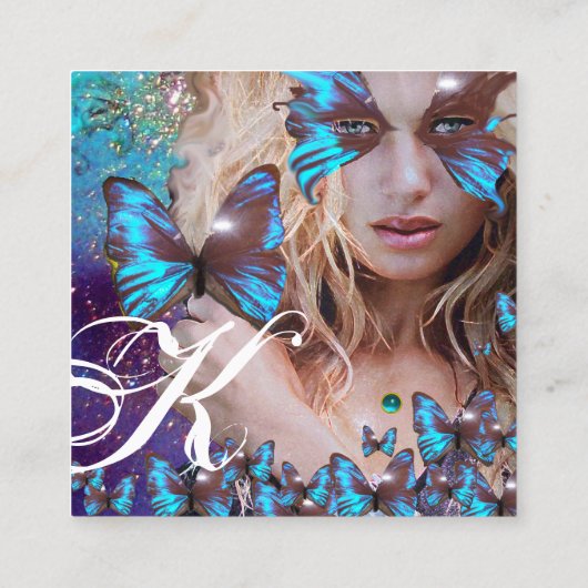 ブルーバタフライ美しいメイクアップアーティストホットピンク スクエア名刺 (裏面)