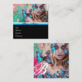 ブルーバタフライ美しいメイクアップアーティストモノグラムグリーン スクエア名刺 (正面/裏面)