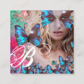 ブルーバタフライ美しいメイクアップアーティストモノグラムグリーン スクエア名刺 (裏面)
