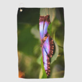 ブルーバタフライ自然クローズアップ色 ゴルフタオル (正面)