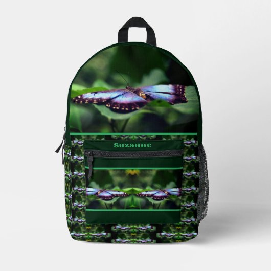 ブルーバタフライ自然 パーソナライズされた プリントバックパック (正面)