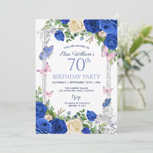 ブルーバタフライ薄紫ガーデンパーティー80th誕生日 招待状 (スタンド正面)