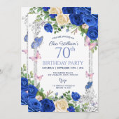ブルーバタフライ薄紫ガーデンパーティー80th誕生日 招待状 (正面/裏面)