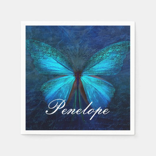 ブルーバタフライ・オブ・ジョイ&ラック スタンダードカクテルナプキン (正面)