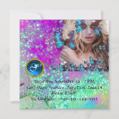 ブルーバタフライ スイート16パーティー モノグラム, ゴールド 招待状 (裏面)