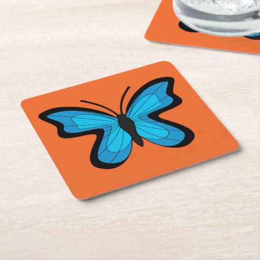 ブルーバタフライ スクエアペーパーコースター (アングル)