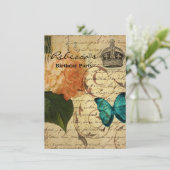 ブルーバタフライ パリス スクリプト フレンチ ボタニカル 招待状 (スタンド正面)