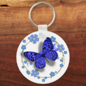 ブルーバタフライ&フラワーかわいらし鍵/バッグチェーン キーホルダー (正面)