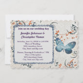 ブルーバタフライ&リーフスワルズ結婚式招待状 招待状 (正面)