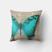 ブルーバタフライ、ヴィンテージ辞書プリント、デコレート クッション (裏面)