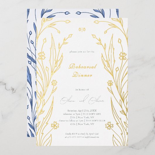 ブルーバターカップリハーサルディナー 箔招待状 (正面/裏面)
