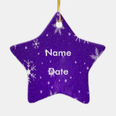 ブルーバックグラウンドの雪片 セラミックオーナメント (裏面)