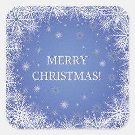 ブルーバックグラウンドクリスマスに白い雪 スクエアシール