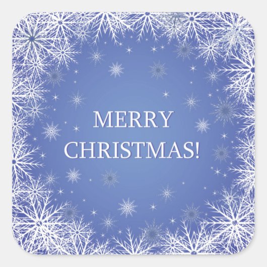 ブルーバックグラウンドクリスマスに白い雪 スクエアシール (正面)