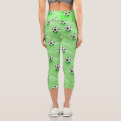 ブルーバックグラウンド付きサッカーファンデザイン カプリレギンス (裏面)