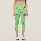 ブルーバックグラウンド付きサッカーファンデザイン カプリレギンス (正面)