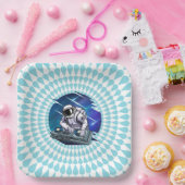 ブルーバックグラウンド宇宙飛行士DJミュージック宇宙 ペーパープレート (パーティー)