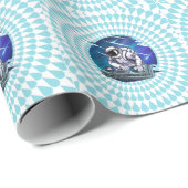 ブルーバックグラウンド宇宙飛行士DJミュージック宇宙 ラッピングペーパー (ロールコーナー)